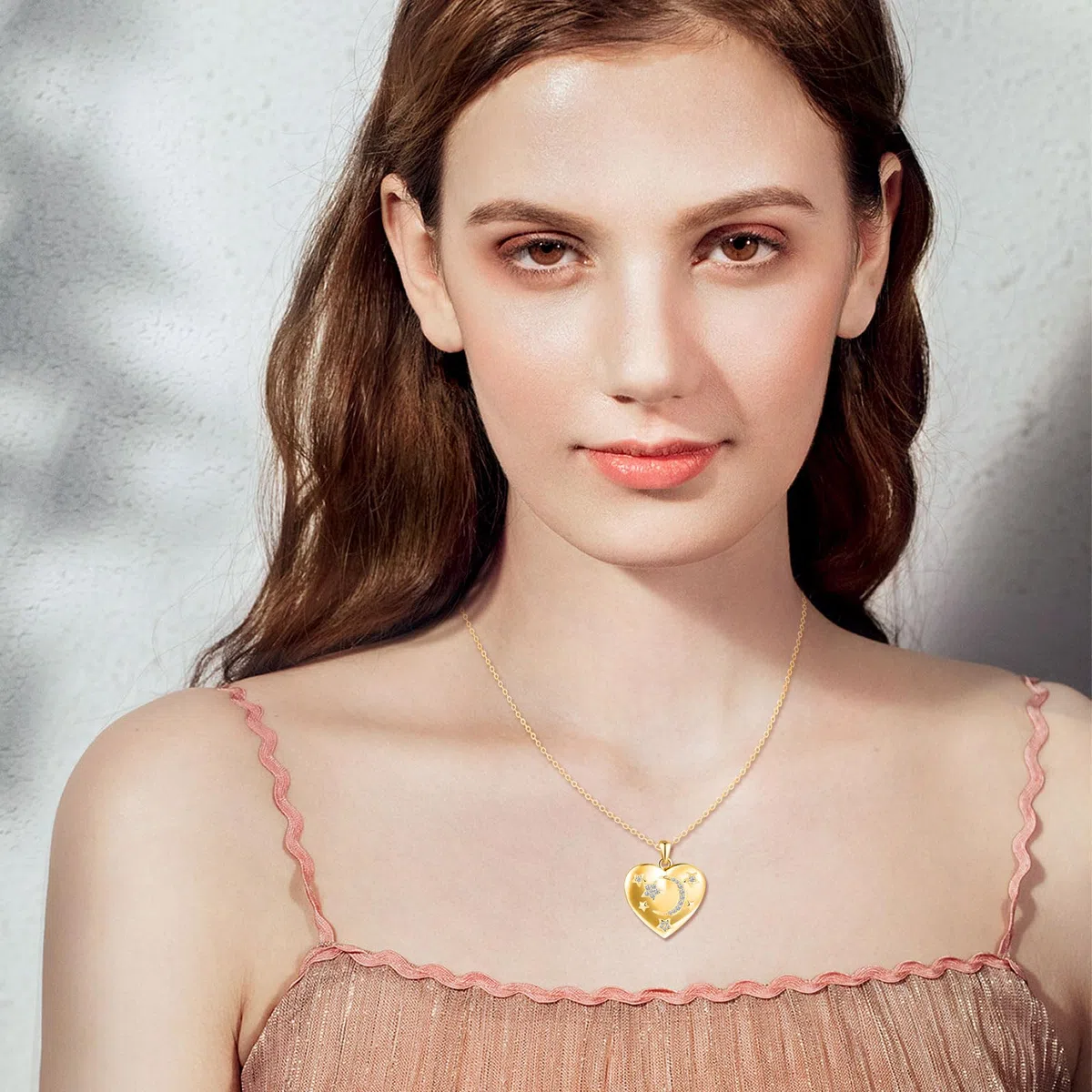 Cuore Luna Stella Portafoto Medaglione Collana Argento 925 Ragazze Collana di Foto Personalizzata con Scintillante Zirconi Sognante Ciondolo Portafoto Collane Regali per Fidanzata Moglie Figlia