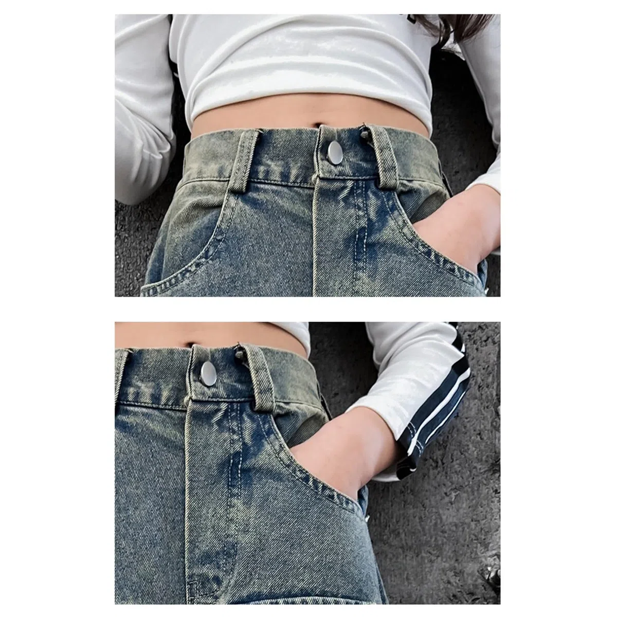 Jeans da bambina strappati, lavati, baggy, gamba larga, jeans casual, taglia 5-16, pantaloni da pioggia