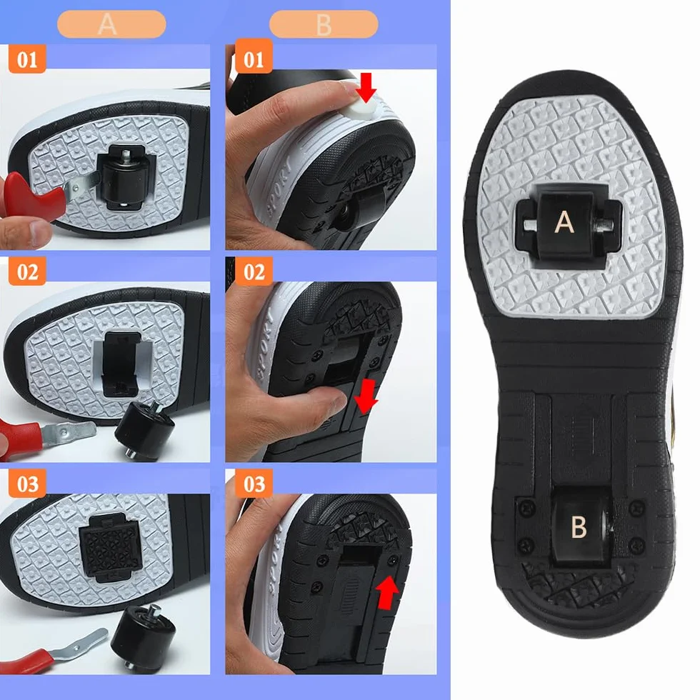 Mateju Scarpe con Rotelle Bambina Ragazzo Ragazza Sportive Scarpe da Skateboard, 2 Rotelle LED Luci Rimovibile Skateboard Ginnastica da Pattini Sneakers per Bambino Donna Uomo