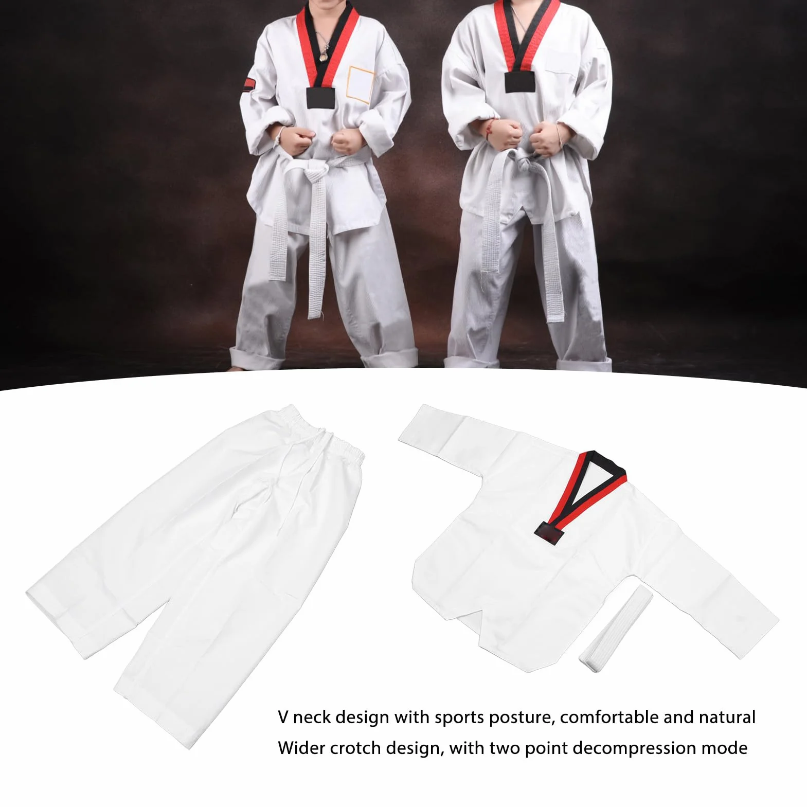 Confortevole Uniforme da Taekwondo Per Bambini con Cintura - Tuta da Allenamento Leggera Per Studenti Set Sportivo Per Arti Marziali, Altezza 136-146 Cm