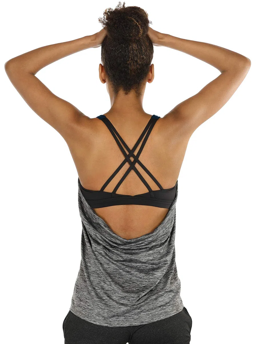 icyzone 2 in 1 Canotta Donna Sportiva con Reggiseno, Top con Imbottiture Rimovibili Senza Maniche per Fintness Palestra Yoga