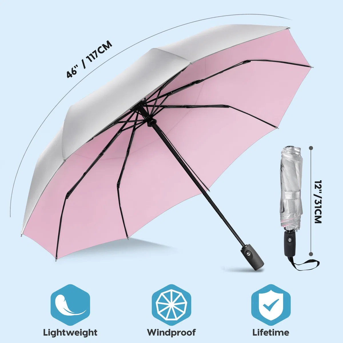 ZOMAKE Ombrellone,UPF 50 + Protezione UV Ombrello,Automatico Aprire e Chiudere Ombrello,Rivestimento d'Argento Ombrello Piccolo,Ombrello Tascabile Pieghevole