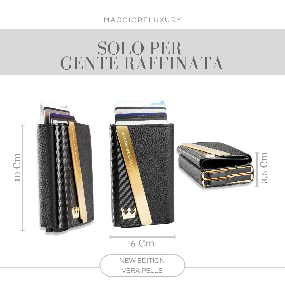Portafogli Unisex Portacarte Doppio Fino a 12 Card Vera Pelle Per Uomo e Donna Protezione Rfid Anticlonazione Qualità Italiana Portamonete Omaggio Double Gold Wallet Milano