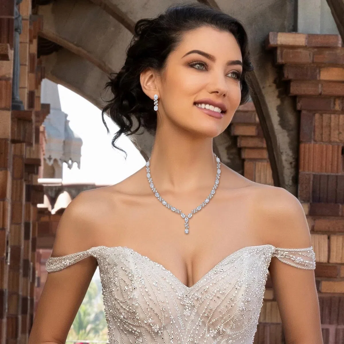 Donna Parure Gioielli-Collana Orecchini Elegante Delicato Zirconia cubica Infinito Y-Forma Collana Ciondolare Set