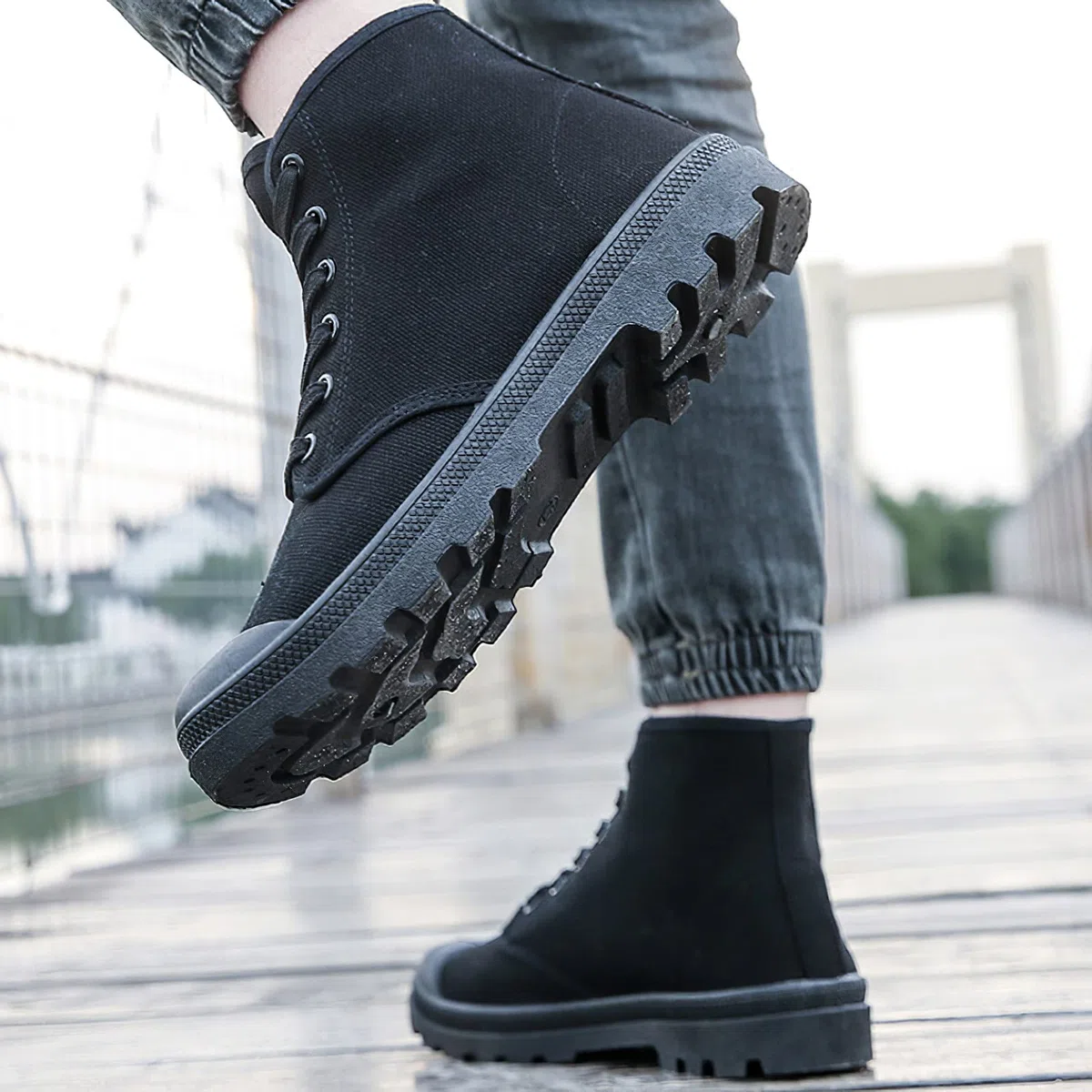 ANUFER Uomo Moda Caviglia Alta/Metà Polpaccio Stivali da Deserto Allacciato All’aperto Scarpe di Tela