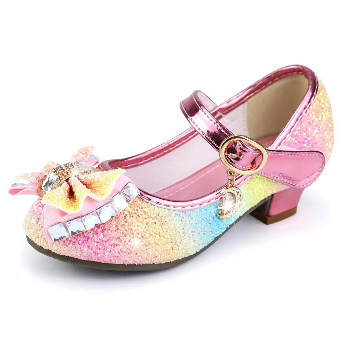 Scarpette di Cristallo Cenerentola, Scarpe Principessa Tacchi, Scarpe Eleganti Arcobaleno Glitterate Bambina 32