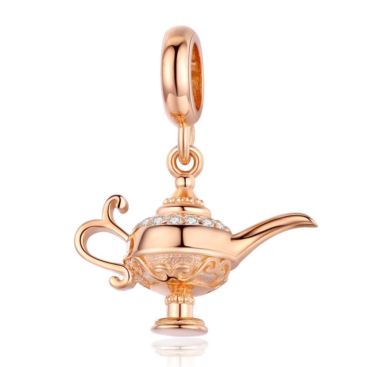 NewL Charms - Ciondolo a forma di lampada di Aladdin, in argento 925, compatibile con braccialetti in argento, design magico di colore rosa