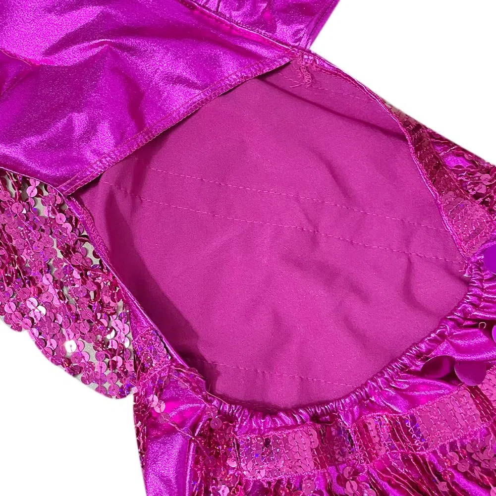 Ragazze Paillettes Loop Nappe Abito da Ballo Latino Bambini Salsa Samba Rumba Tango Jazz Carnevale Performance Costume da Competizione (Taglie più Piccole)