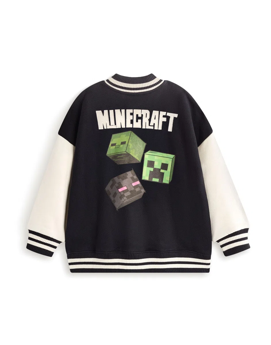 MINECRAFT Giubbotto bomber Creeper in bianco e nero | Giacca college da ragazzo con grafica Adventure Club | Capispalla per abbigliamento casual a maniche lunghe | Merchandising