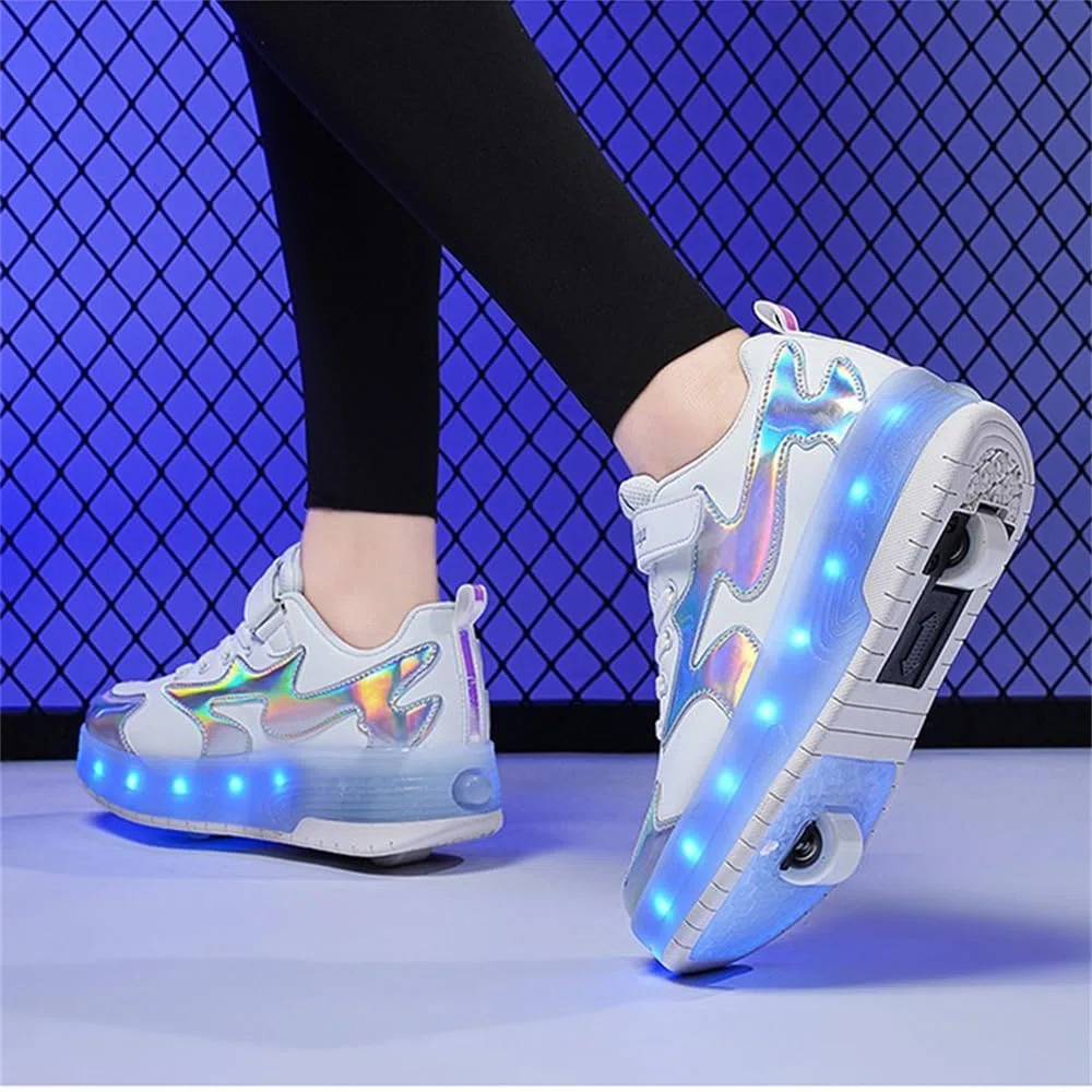 Mateju Scarpe con Rotelle Bambini Scarpe da Skateboard con Due Ruote Retrattile Moda Sneakers 2 in 1 Multiuso per Ragazzo e Ragazza, Traspirante Pattini a Rotelle Scarpe Sportive