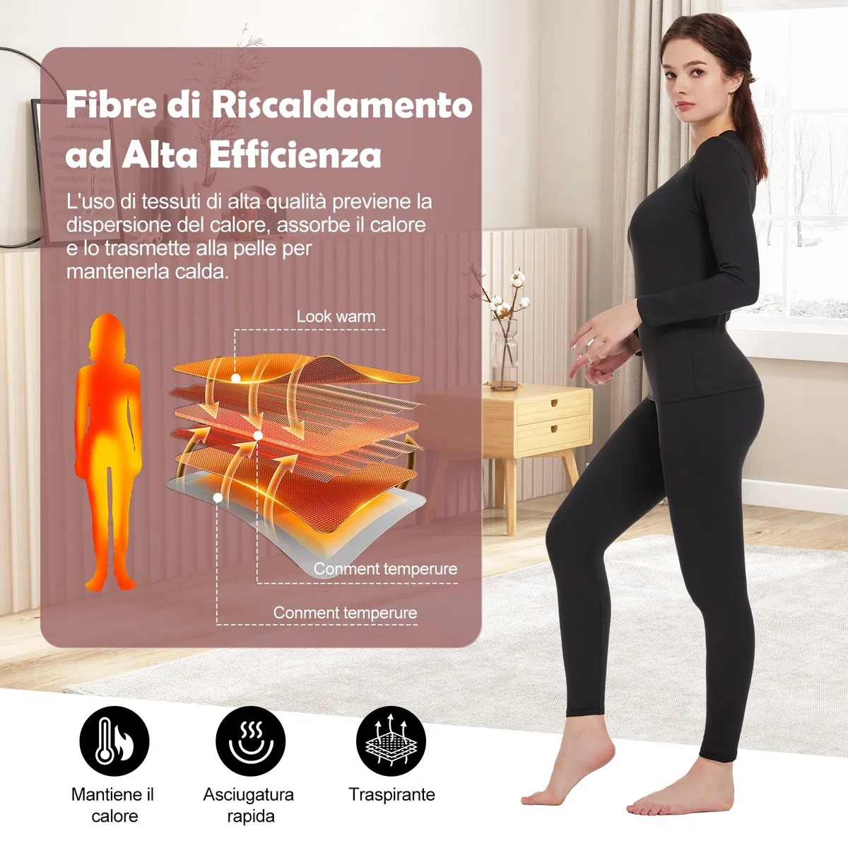 TBoonor Intimo Termico Donna,Biancheria Intima Termica per Donna,Traspirante e Funzionale,con Interno in Felpa-Set Ultra-Morbido di Biancheria Termica per l'inverno