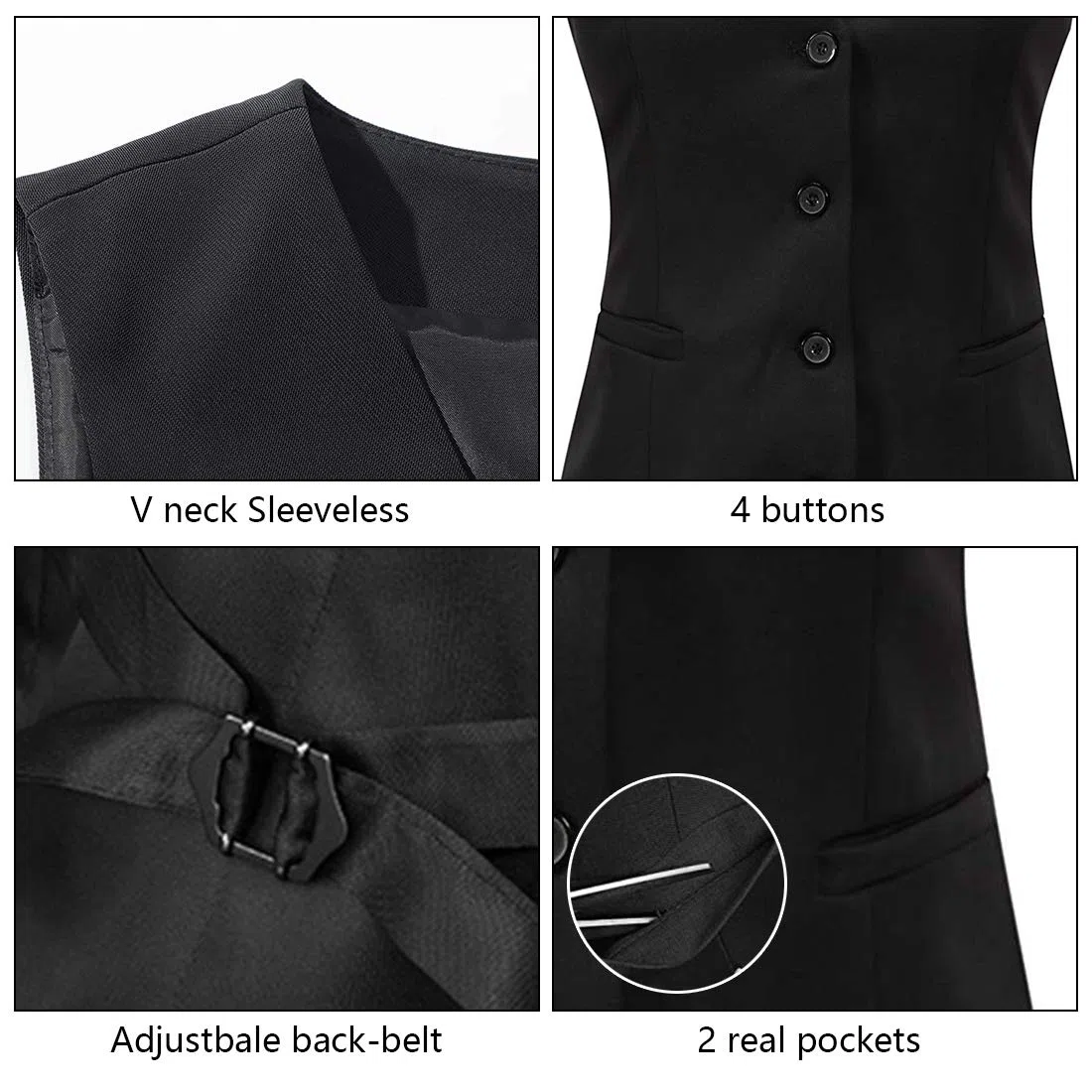 V VOCNI Women's Fully Lined 4 Button V-Neck Economy Dressy Suit Vest Waistcoat