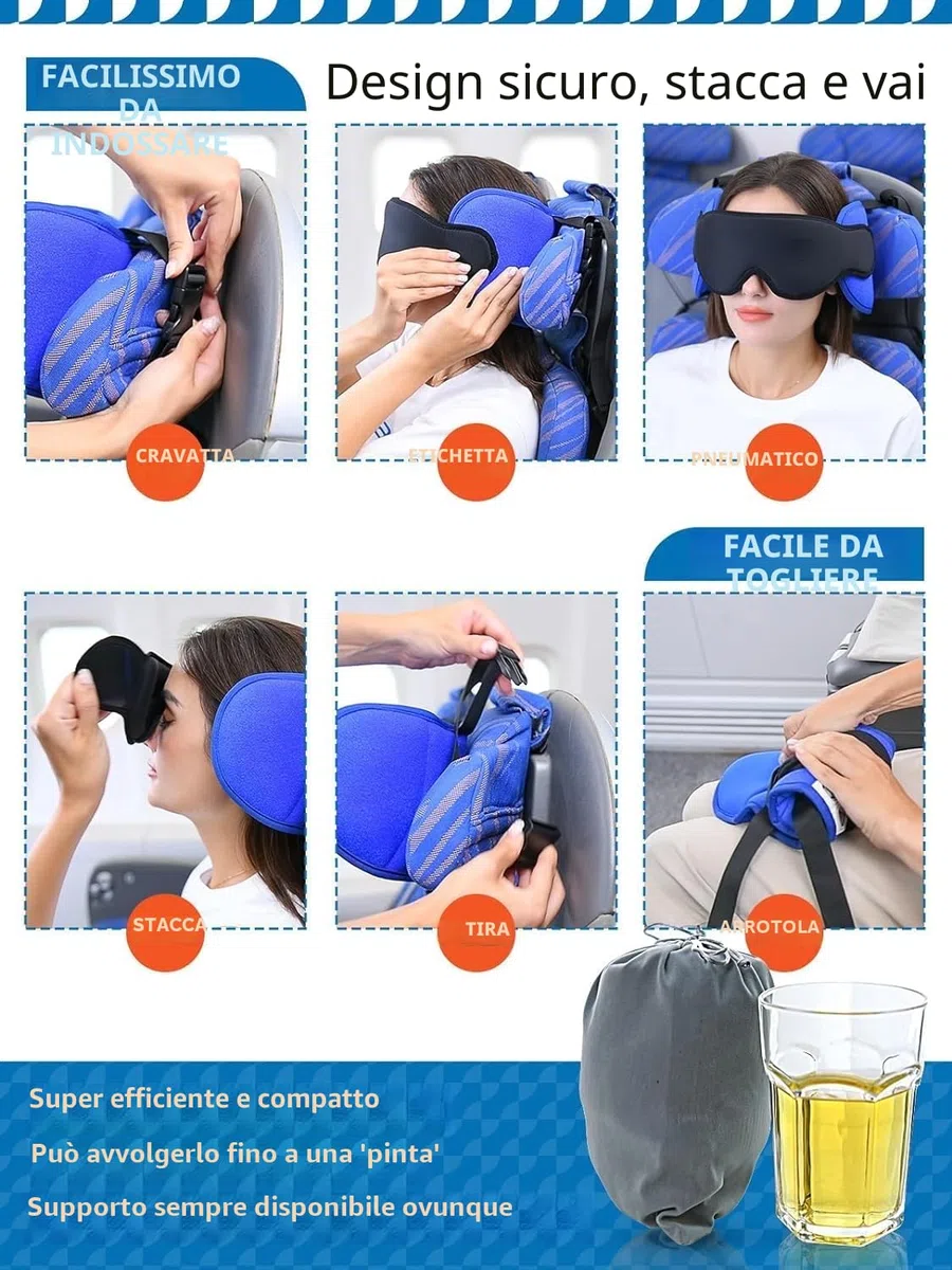 SARISUN Cuscino da Aereo, Cuscini da Viaggio per aerei con Maschera per Dormire, Cuscino da Aereo per voli Lunghi, Viaggio in Auto Poggiatesta, Stop Bobblehead, Combo con Cinturino per il Mento, Nero