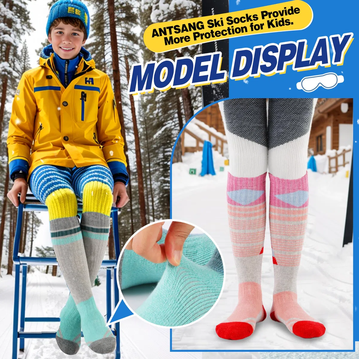ANTSANG 3 Paia Calzini Sci Lana Merino Bambini Ragazzi Ragazze Termici Caldi Spessi Inverno Imbottiti per Snowboard Sci