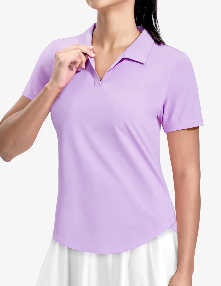 MIER Polo da donna con scollo a V, a maniche corte, da golf e tennis, ad asciugatura rapida, morbida, UPF 50+, leggera