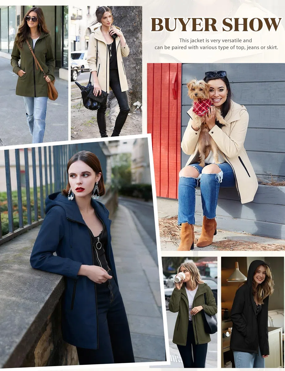 heekpek Giacca da Donna Primaverile Parka Cappotto con Cappuccio Leggero Jacket Giubbotto Elegante Antivento Trench Mezza Stagione Softshell Casual Zip Up Coat Outdoor per Autunno