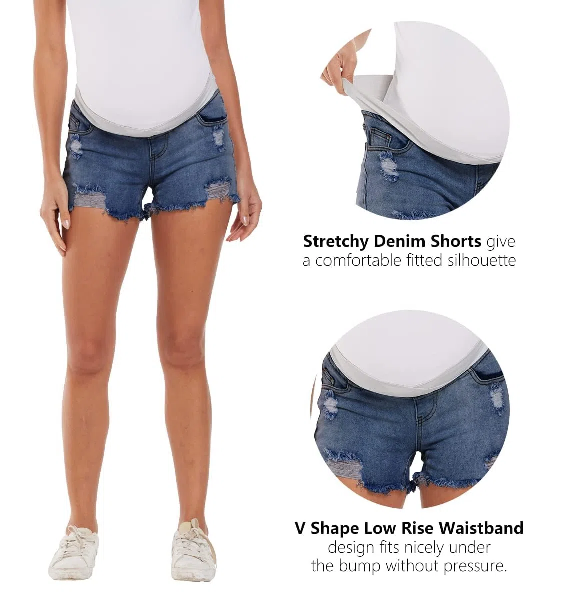 Jeans pantaloncini premaman per gravidanza, jeans per gravidanza, pantaloni corti, jeans a vita bassa, strappati, orlo grezzo, abbigliamento premaman estivo