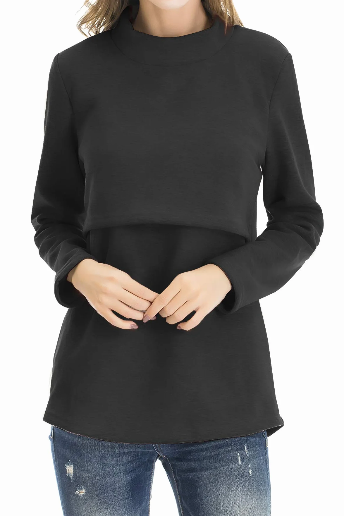 Smallshow Abbigliamento da Allattamento Invernale a Manica Lunga da Donna M Black