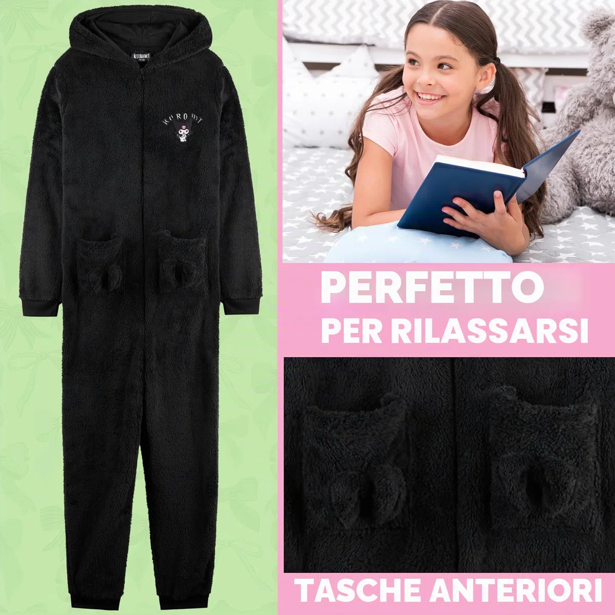 Hello Kitty Sanrio Tuta Intera Bambina con Cappuccio, Accogliente Abbigliamento da Casa, Kawaii Anime Pigiama Intero Ragazza