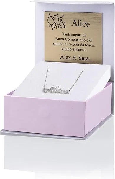 Sakrami Collana con Nome in Argento Kids Collection per bambini Collana in Argento 925 Sterling, con Nome Personalizzabile + Confezione regalo Personalizzata - per compleanno anniversario
