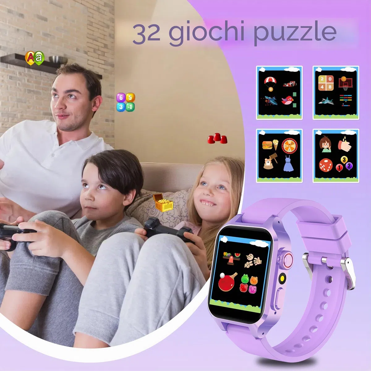 32 Giochi Smartwatch Bambini,smartwatch bambina con 22 Sfondi animati, Fotocamera,3 Modalità Sportive,Sveglia, Audiobook,Imparare la carta, Musica,Contapassi,registratore, Regali per ragazze e ragazzi