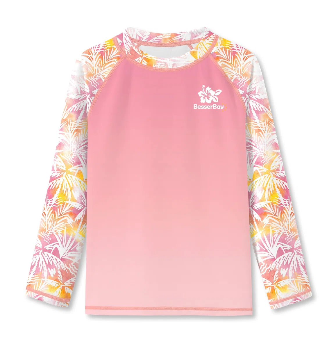BesserBay Maglietta a maniche lunghe da bambina, con scollo rotondo, UV, UPF 50+, maniche raglan, 110-150