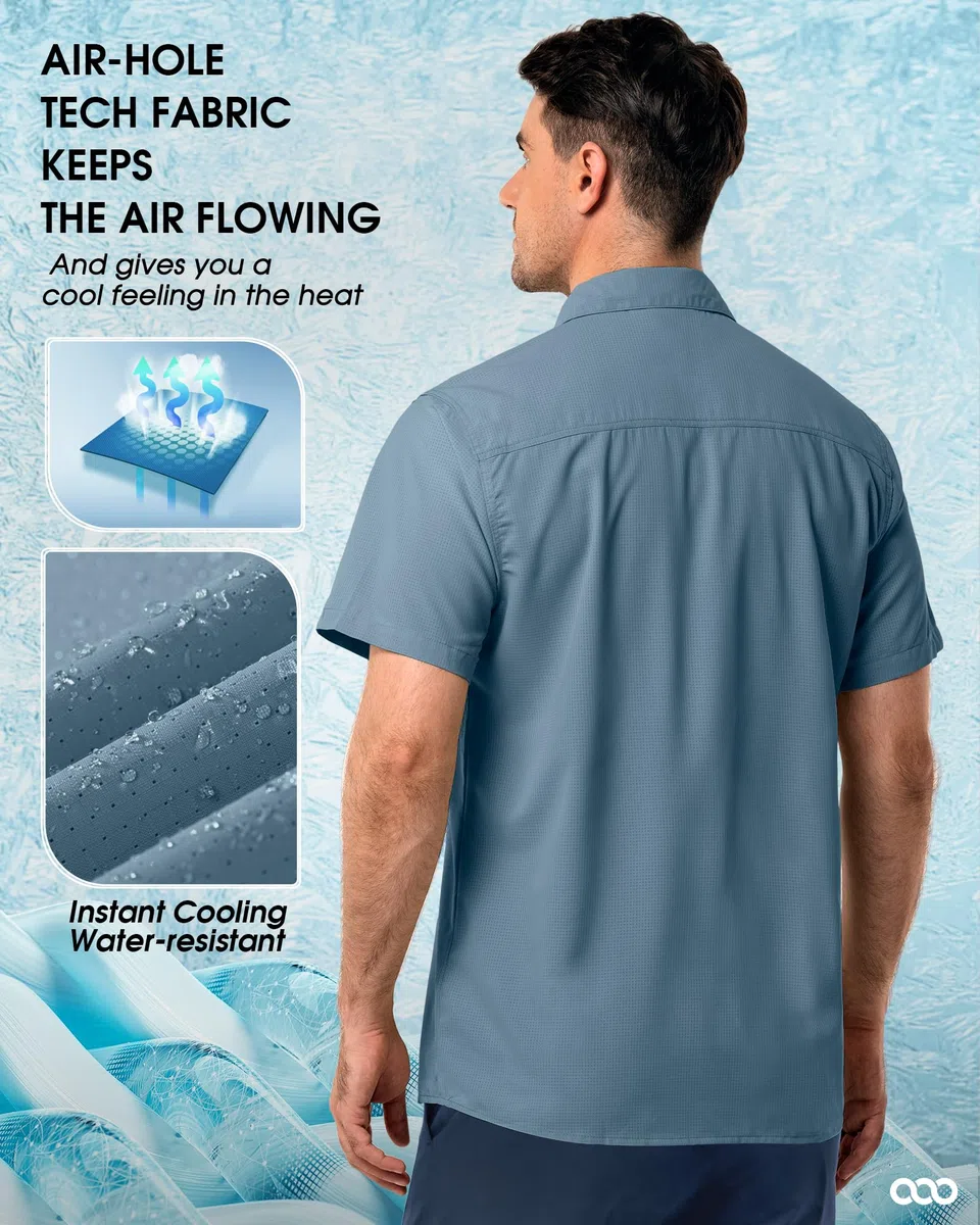 33,000ft Camicia da uomo a maniche corte UPF50+, protezione UV, per attività all'aria aperta, ad asciugatura rapida, per il tempo libero, per pesca, safari, viaggi, golf