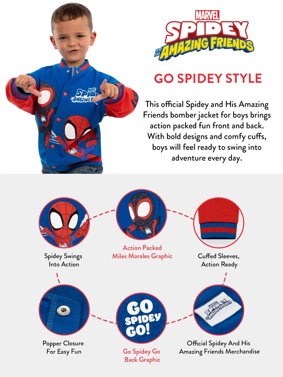 Marvel Giacca Ragazzo Spdiey E Fantastici Amici, Giubbotto Ragazzo Spider-Man, Bomber Jacket Cotone