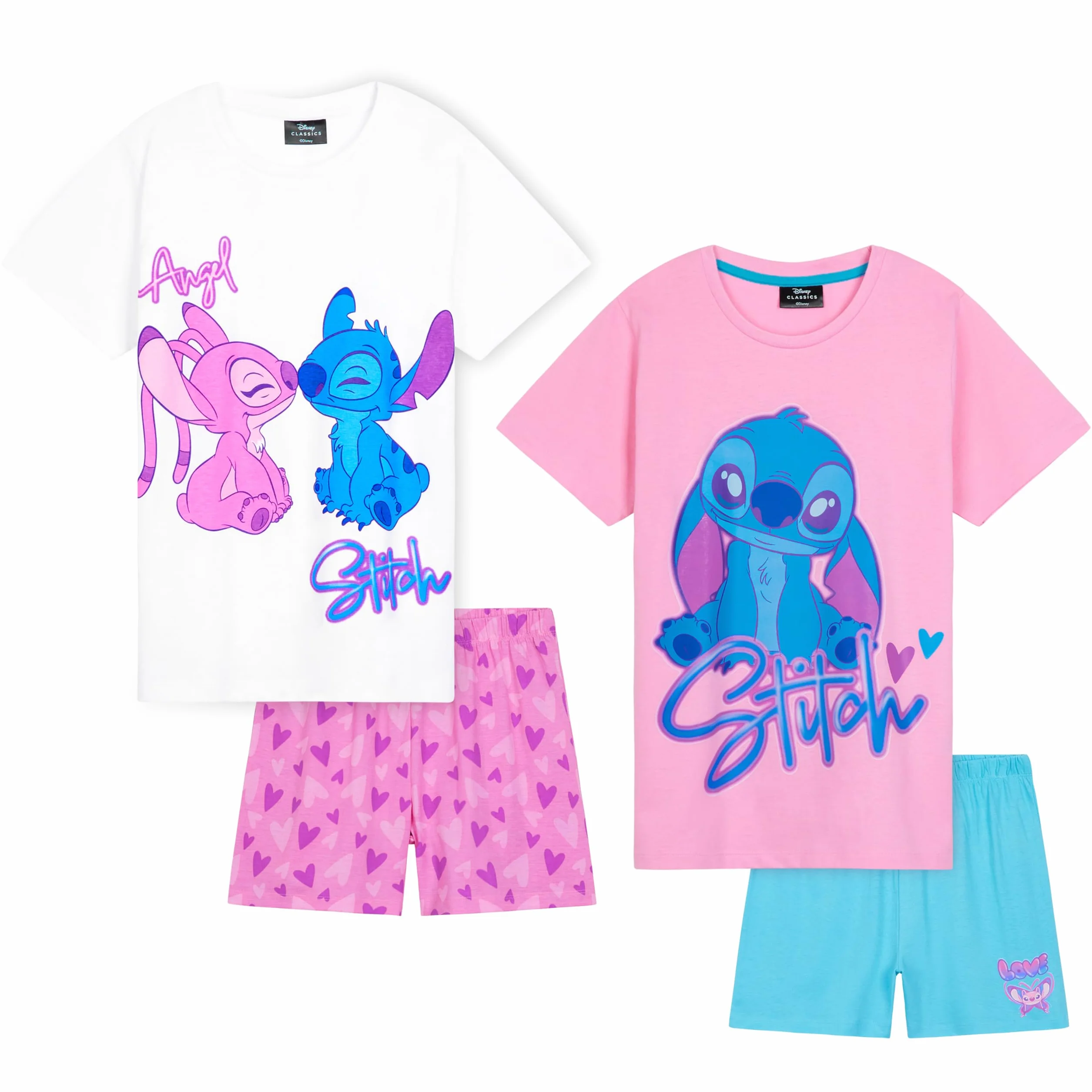Disney Stitch Pigiama Corto Bambina, Pack da 1 o 2 Pigiami Estivi Ragazza Confortevole, Set con T-Shirt e Shorts, Idea Regalo