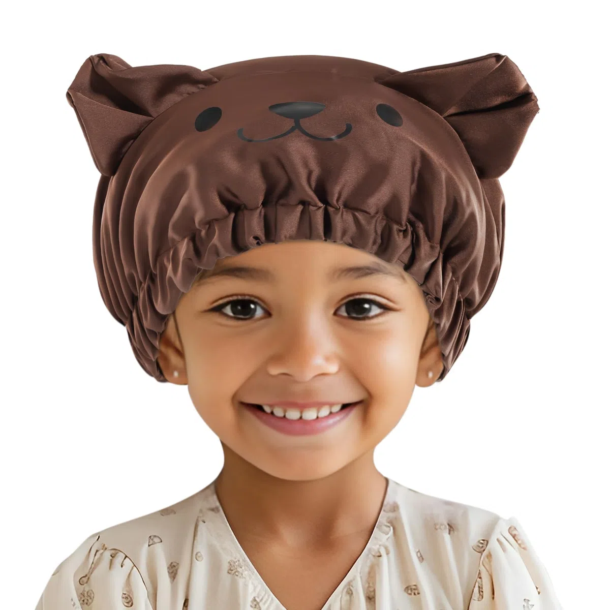 Lolalet Carino Cuffia Seta Capelli Notte per Bambino, Silk Bonnet per Ragazze/Adolescenti Capelli Ricci (Orso)