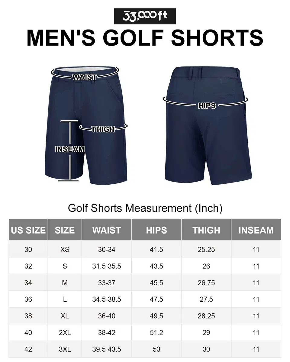33,000ft Pantaloncini da golf da uomo Dry Fit, 27,9 cm, leggeri, ad asciugatura rapida, elasticizzati, bermuda casual con tasche, per golf, viaggi e wroking