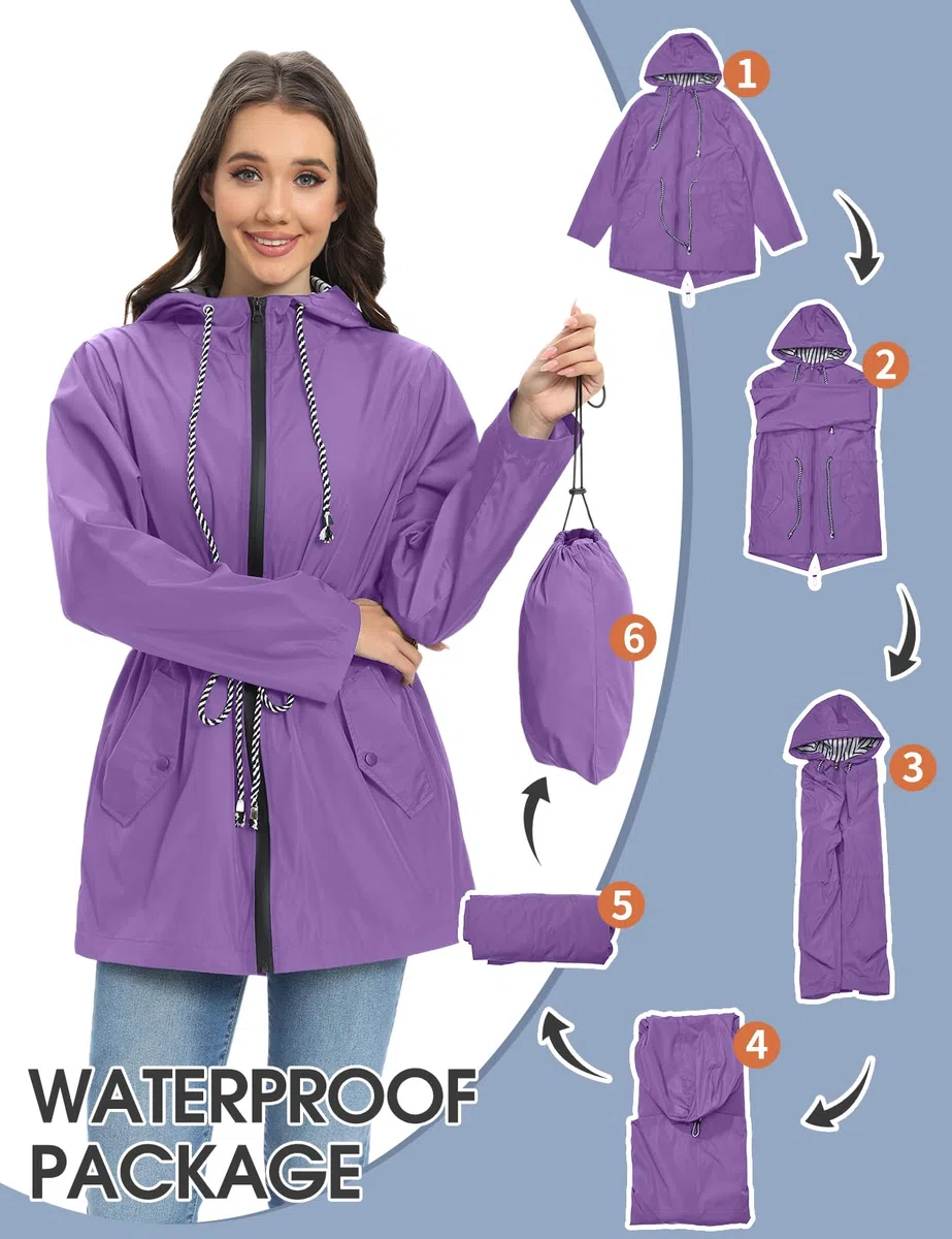 UMIPUBO Giacca Impermeabile Donna Leggera Giacca Antipioggia Antivento Lungo Trench Con cappuccio Traspirante Giacca a Vento Raincoat per All'aperto Campeggio Trekking