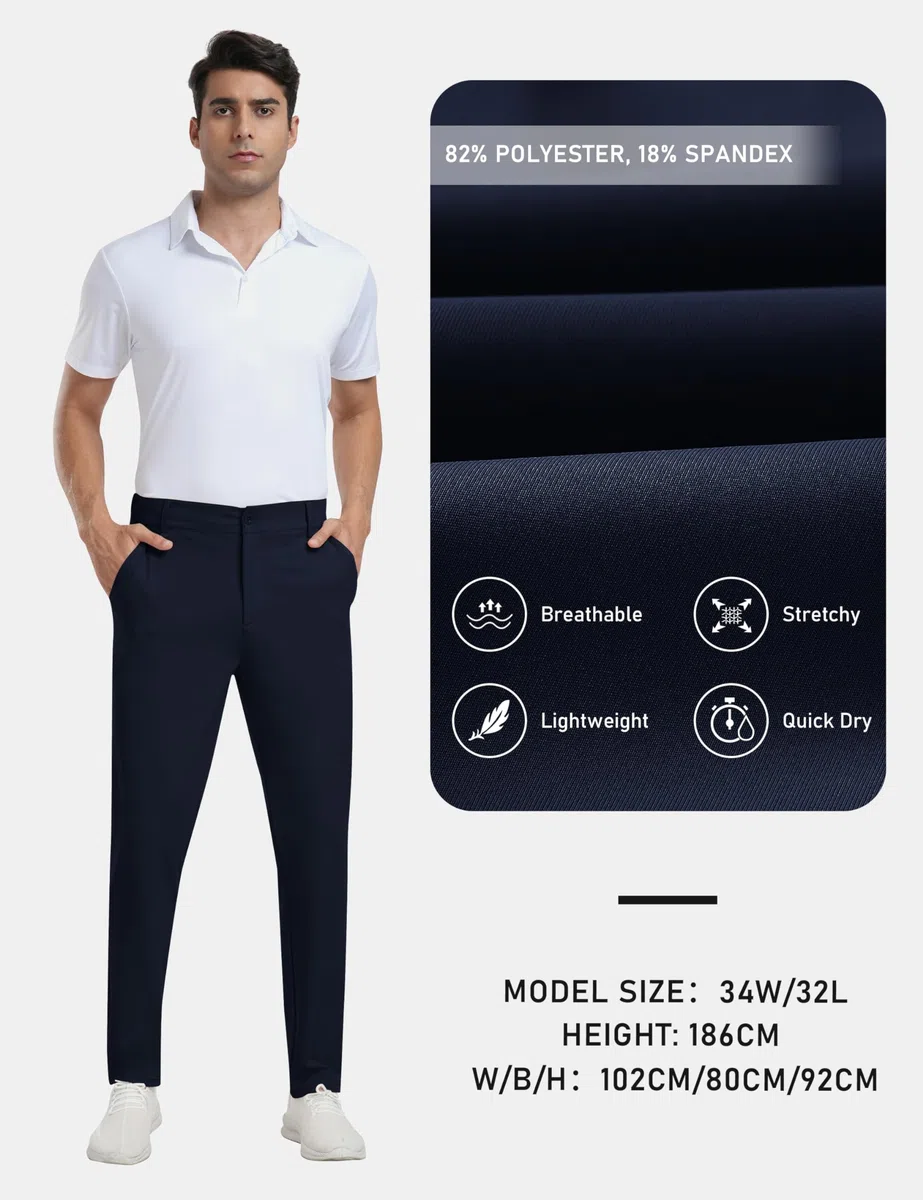 MoFiz Pantaloni da Golf Uomo Pantaloni Elasticizzati Slim Fit Business Sportivi Lunghi Pants con 5 Tasche 30"/32"