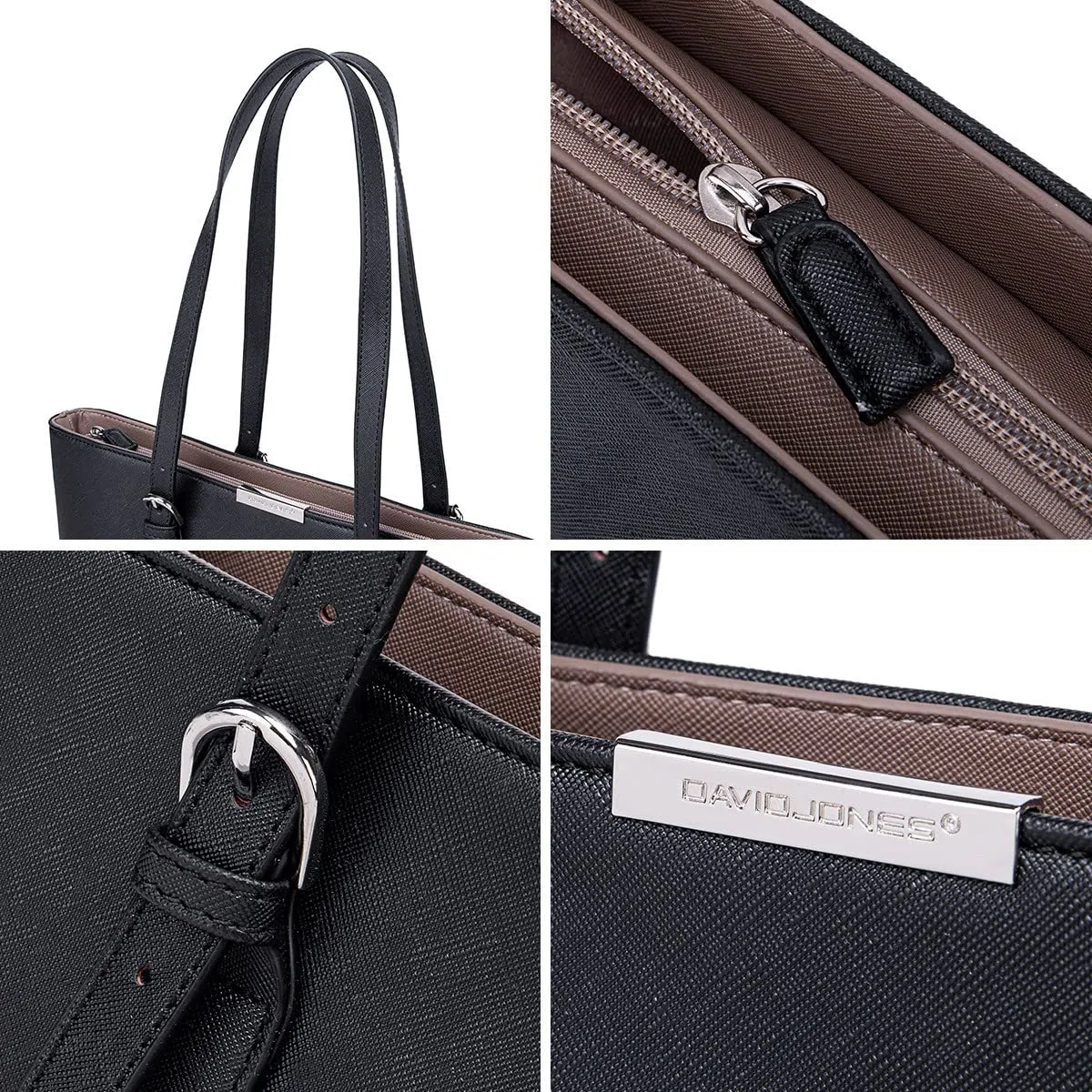 David Jones - Borsa Tote Shopper Grande Capacità Donna - Borsa a Spalla Tracolla Lavoro Manico Lungo PU Pelle - Borse a Mano Capiente A4 - Shopping Bag Sacchetto Ufficio Scuola Viaggio