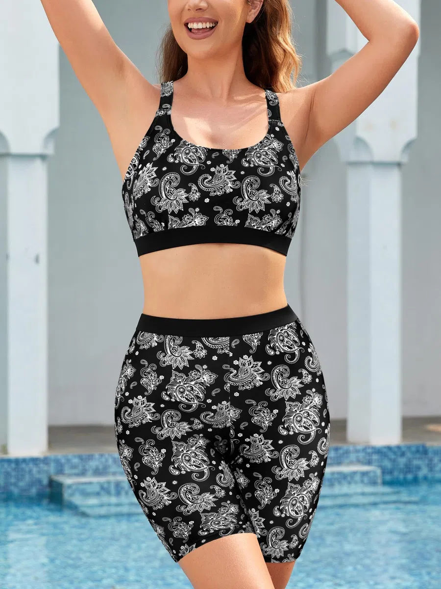 SHEKINI Rashguard, set da 3 pezzi, costume da bagno da donna, con reggiseno integrato, canotta a maniche lunghe, con chiusura lampo