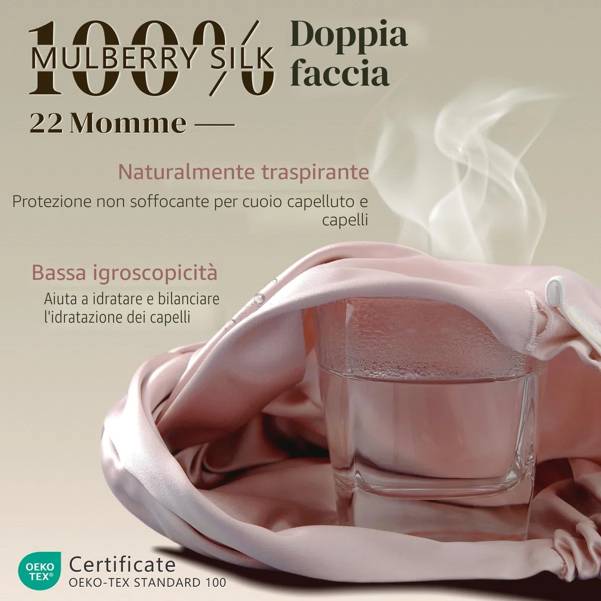 ZIMASILK cuffia seta capelli notte 100% 22 Momme Tie shower cap