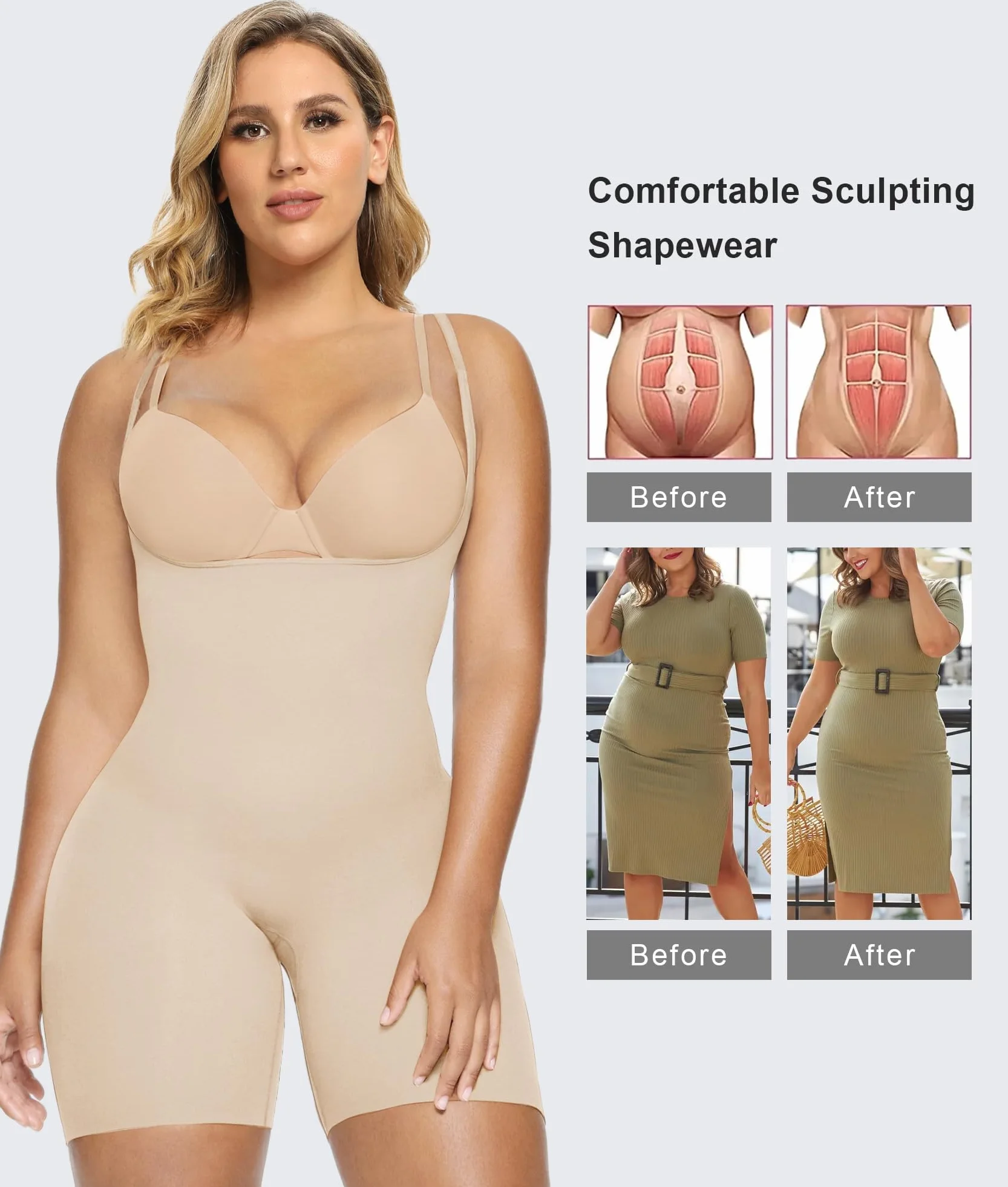 SHAPERX Body Contenitivo Modellante Intimo Donna Snellente Shapewear Bodysuit con Push-up Sedere Pantaloncini