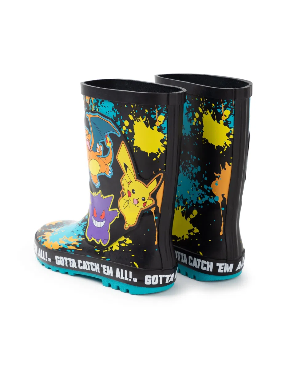 Pokémon Stivali Wellington da ragazzo | Stivali di gomma per bambini con stampa dei personaggi Pikachu, Gengar e Charizard in nero Stivali di gomma resistenti all'acqua per bambini