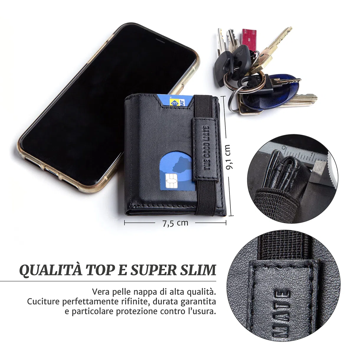 Portafoglio uomo slim con portamonete, scomparto banconote tradizionale e porta carte credito schermato - Portafogli in pelle vera | Smart wallet piccolo e sottile | Portacarte RFID