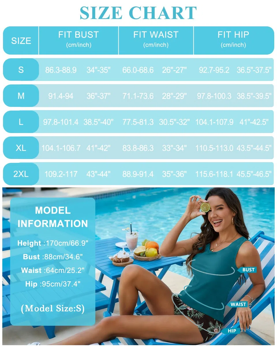 CheChury Tankini da Donna Set 3 Pezzi Costume da Bagno Donna con Pantaloncini Canotte con Reggiseno e Culotte Sets Stampato Tankini Set Crisscross Bikini Top Controllo Pancia Vita Alta Costume Bagno