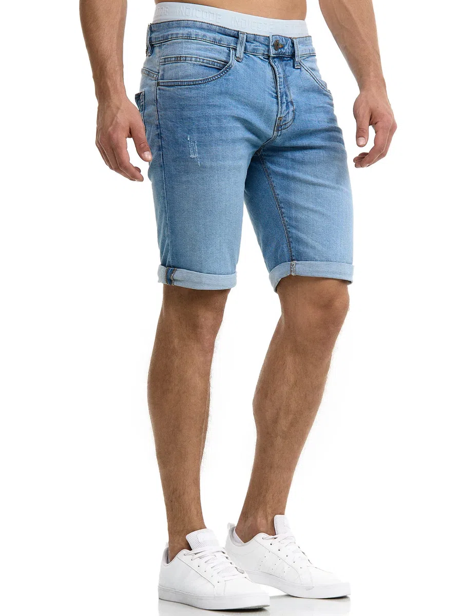 Indicode Uomini Caden Jeans Shorts | Pantaloncini Jeans Used Look con 5 Tasche