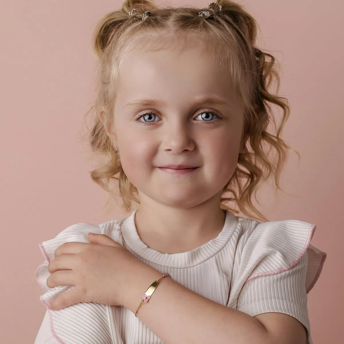 Sakrami Bracciale Rosary in Argento 925 con Orsetto Teddy Smaltato e Piastrina Incidibile per Bambini Kids Collection Regalo Personalizzato - Braccialetto per Nascita Comunione Battesimo Compleanno