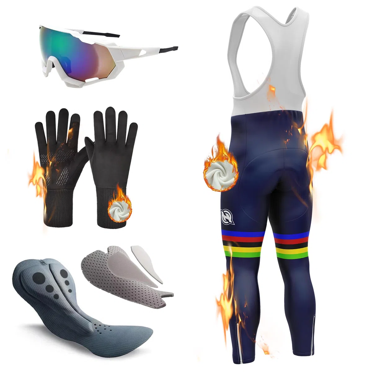 Salopette Ciclismo Uomo Lunga Ciclismo Pantaloni, imbottiti alta densità, termici, antivento, ad asciugatura rapida, pantaloni da bici invernali, leggings da bicicletta