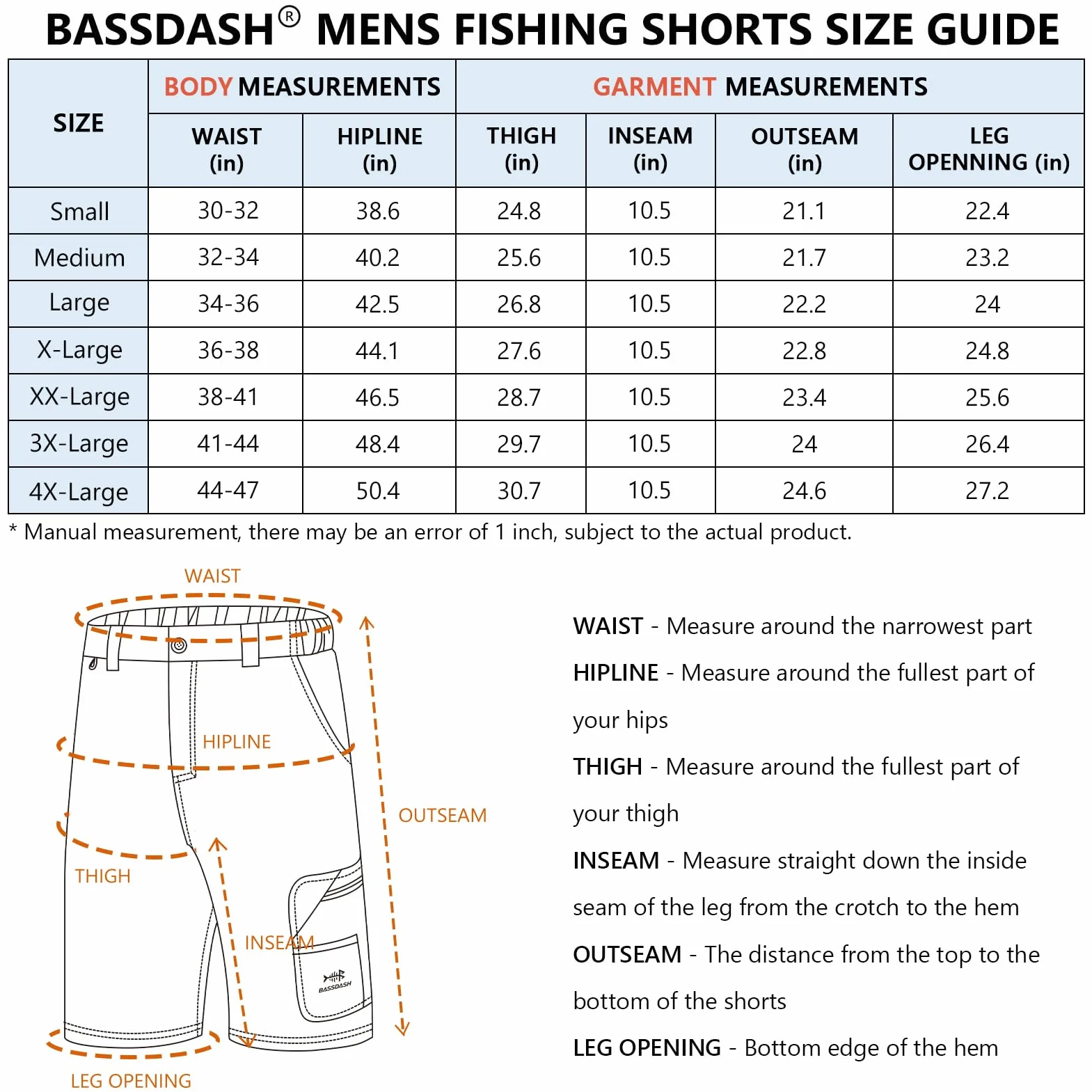 Bassdash FP01M 10.5" Pantaloncini Cargo da Pesca da Uomo Quick Dry UPF 50+ Resistenti all'Acqua