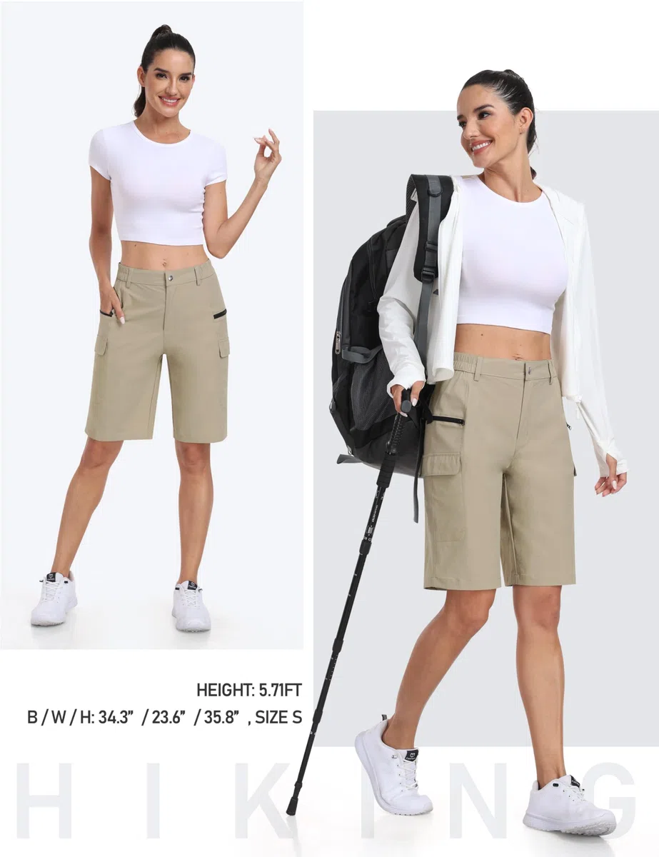 MoFiz Pantaloncini Cargo da Donna, Pantaloncini da Escursionismo da Donna con Tasche, Trekking Impermeabili Leggeri Cargo Pantaloncini da Donna, per all'aperto, Sportivi, Estivi