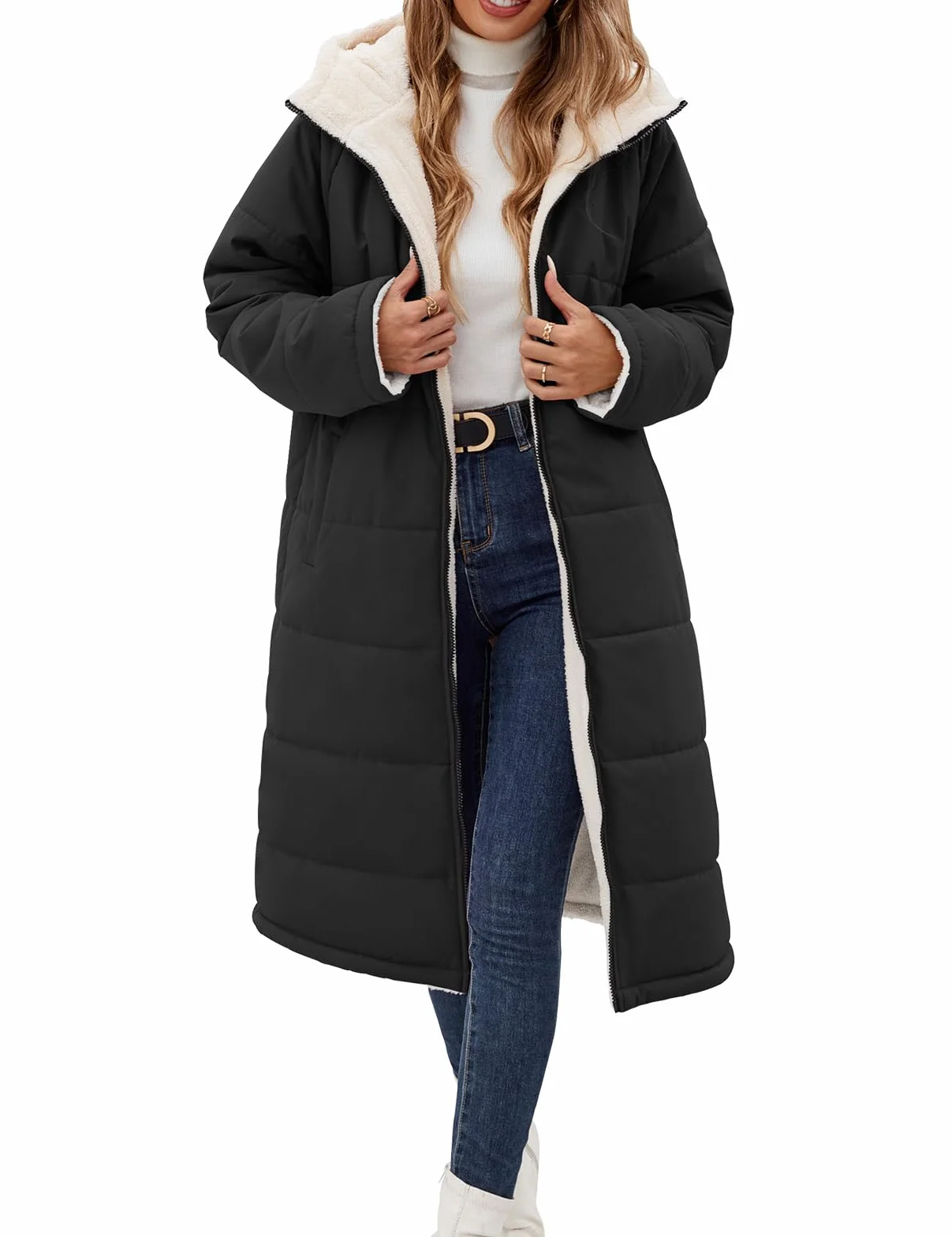 Tuopuda Cappotto Giubbotto Donna Invernale Giacca Cappotti Imbottita Caldo Parka Reversibile Sherpa Fleece Felpa con Cappuccio Giacche Trapuntato Lugghezza Giaccone Outdoor