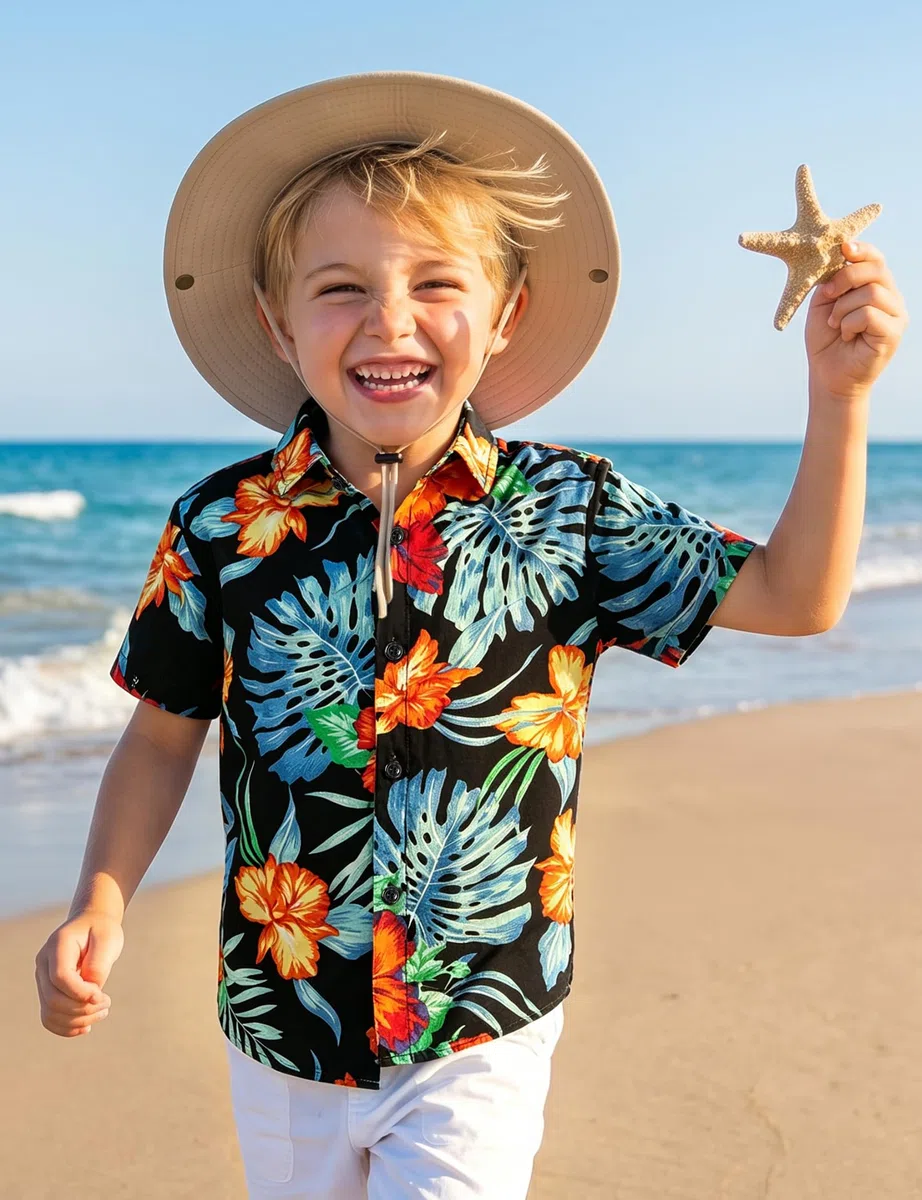 JOGAL Camicia hawaiana a maniche corte con bottoni casual floreale da ragazzo grande