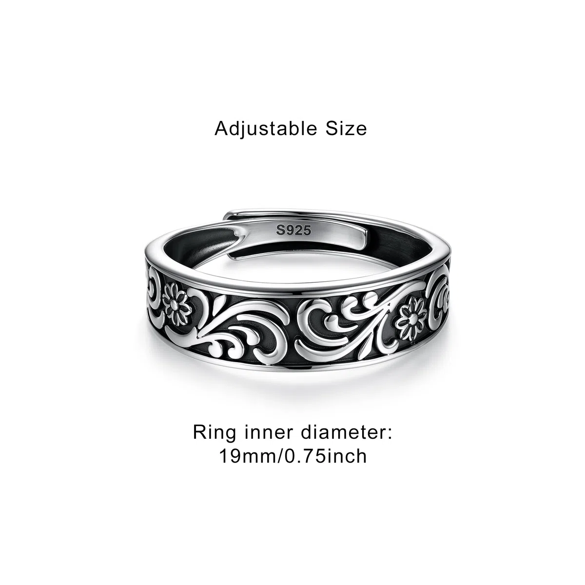 Anello da Uomo in Argento Sterling 925 con Turchese Naturale di Modello di Erba Anello per Moda Retrò Misura Regolabile