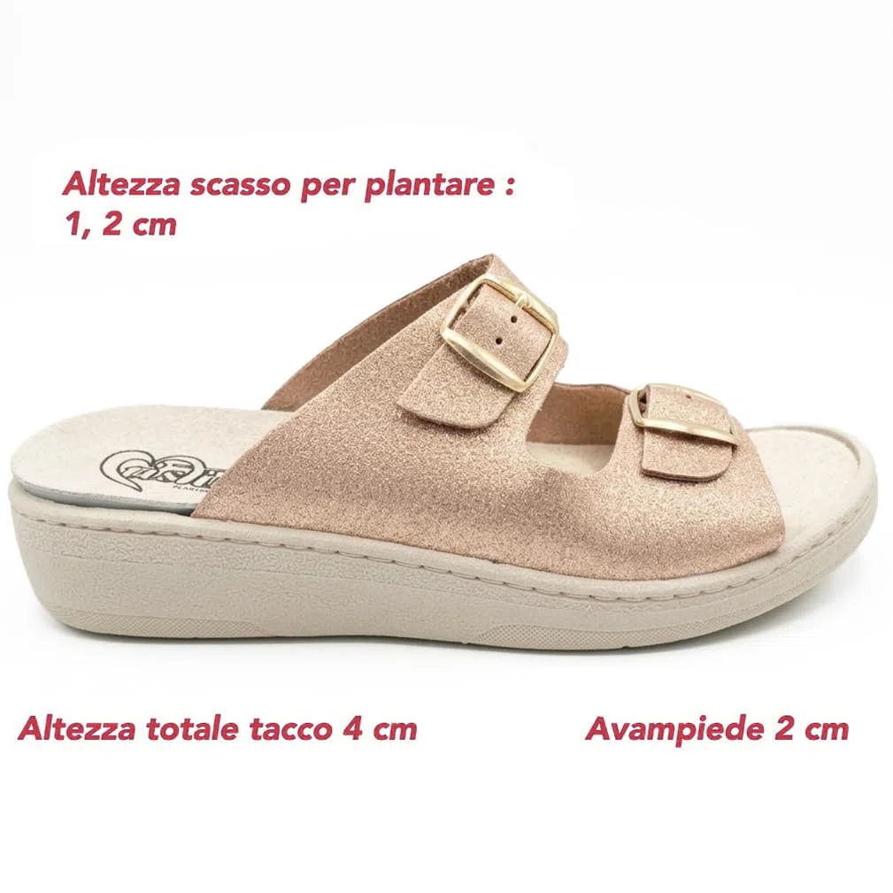 Ciabatte donna comfort plantare estraibile e doppia fibbia di regolazione CRIST1NA in tessuto e pelle