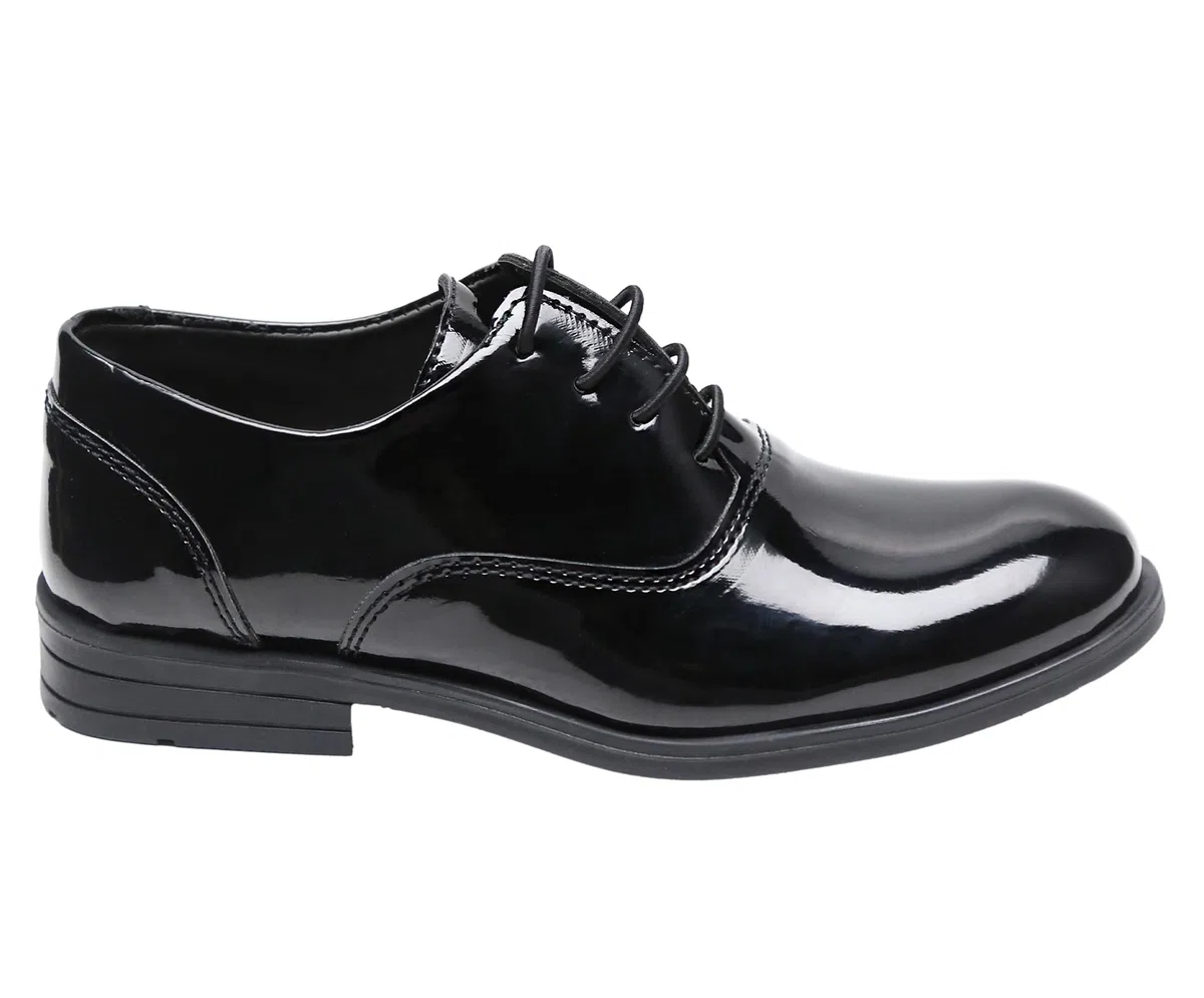 Scarpe Eleganti Oxford Nere verniciate da Ragazzo, Classiche Scarpe Formali da Ballo e da Sposa con Lacci